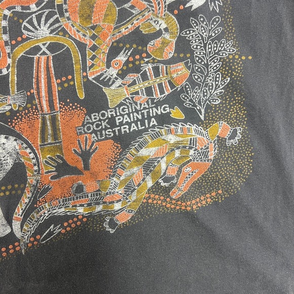 Vintage Aboriginal Rock Painting Shirt Mens Medium Black 1980s Australia - Picture 4 of 13